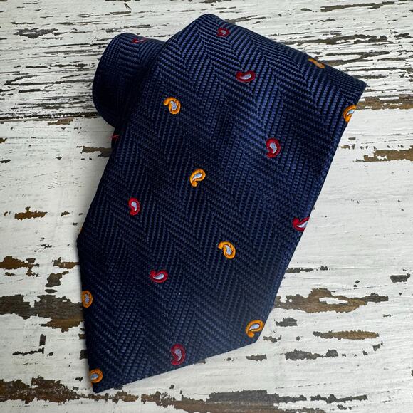 Paul Fredrick Paisley Printed Multicolor Navy Neck Tie 58.5" 100% Silk Teardrop - Picture 2 of 6